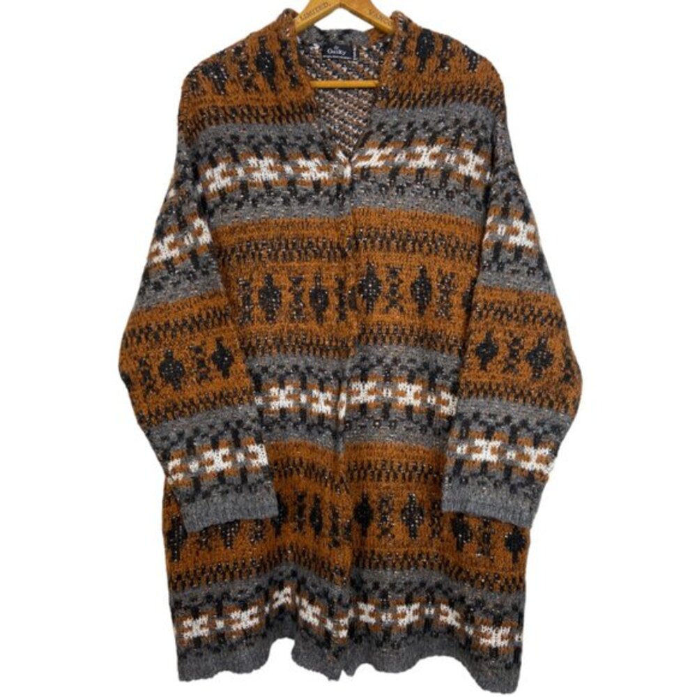 3for30 - XL Guilty Burnt Orange & Grey Long Cardigan Sweater